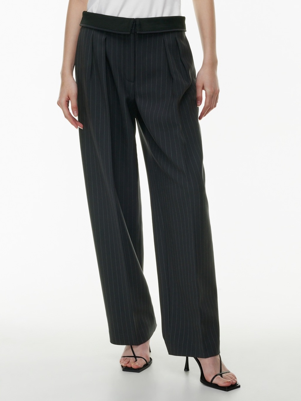Babaton Bureau Pleated Pinstripe Wide-Leg Trousers